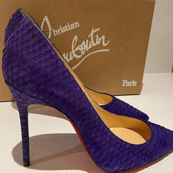 Christian Louboutin Décolleté 554 100 Watersnake Nabuck Purple Pop - Picture 10 of 11